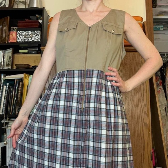 90s Joni Blair Flannel Midi Pinafore Dress Size L - Picture 5 of 15